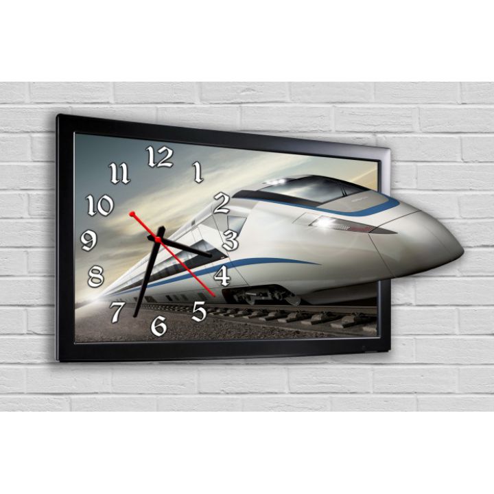 Фігурний настінний годинник в дитячу з 3D ефектом Поїзд F61, 30х50 см