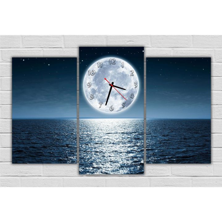 Модульний настінний годинник картина, 90х60 см, Повний місяць