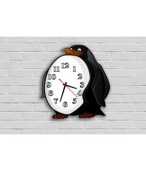 Фігурний настінний годинник в дитячу з 3D ефектом IdeaX Пінгвін F68, 30х30 см