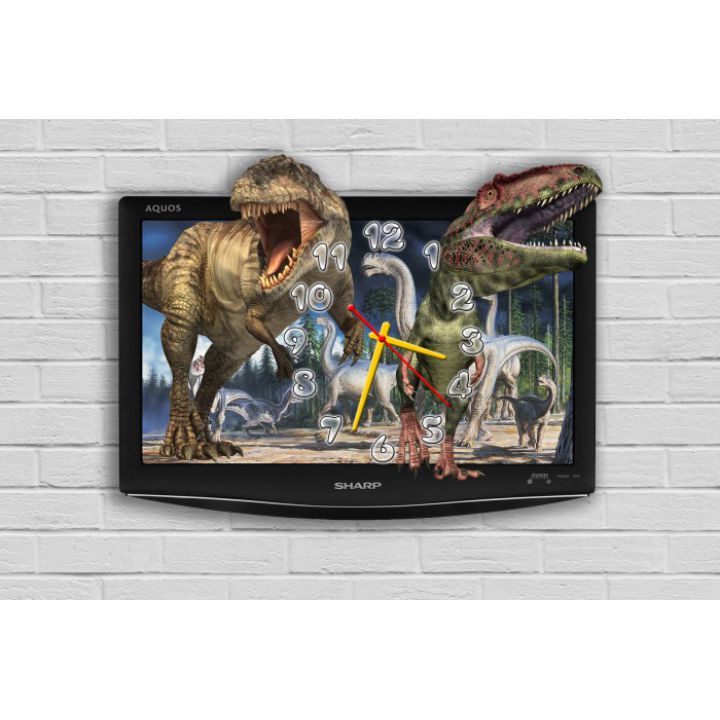 Фигурные настенные часы в детскую с 3D эффектом IdeaX Динозавры F59, 30х40 см
