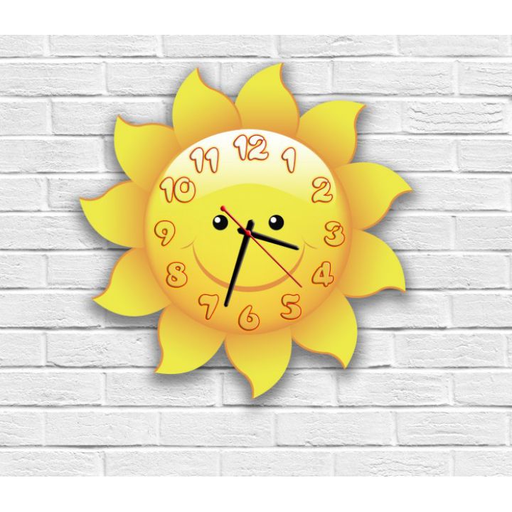 Фигурные настенные часы в детскую с 3d эффектом ideax солнышко f79, 30х30 см