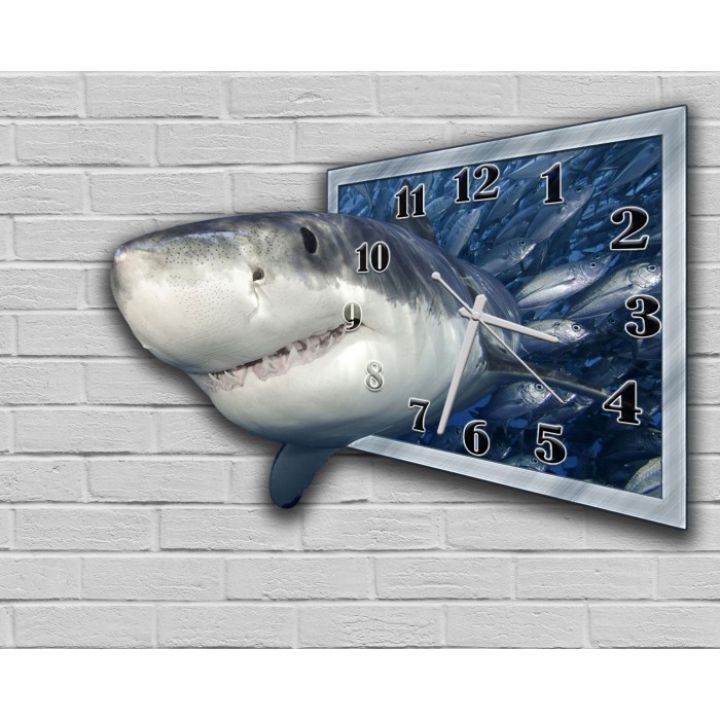 Фігурний настінний годинник з 3D ефектом Акула F8, 30х40 см
