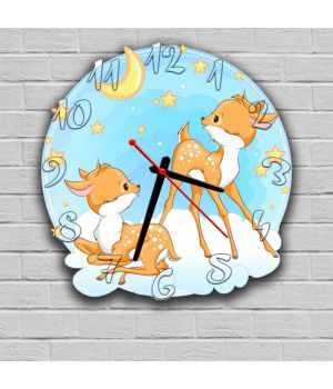 Фігурний настінний годинник в дитячу з 3D ефектом IdeaX Оленята F78, 30х31 см