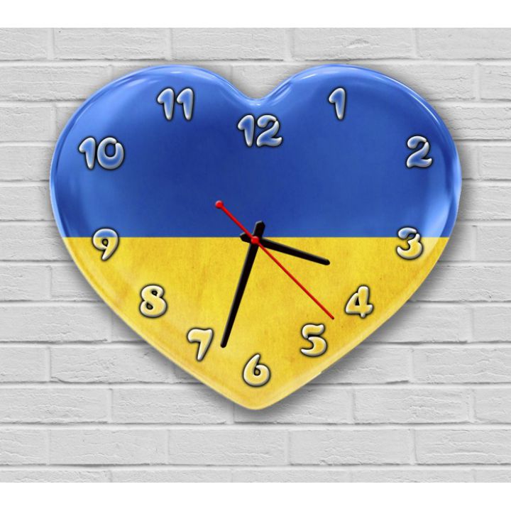 Фігурний настінний годинник з 3D ефектом IdeaX Серце, Україна F48, 30х36 см