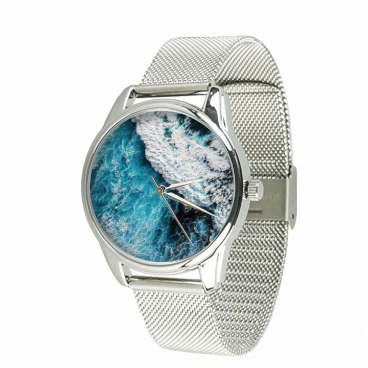 Часы наручные молодежные с рисунком, 2 ремешка, Океаническая волна на металлическом браслете