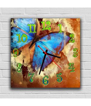 Настінний годинник квадратний Синій метелик, 30х30 см