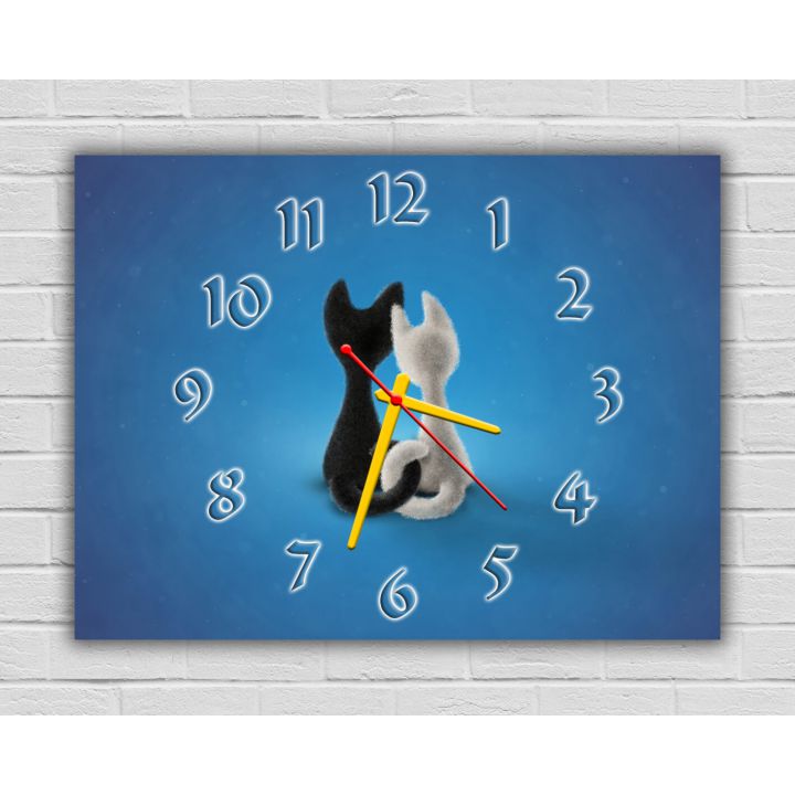 Дитячий настінний годинник 74035, 30х40 см, Чорний та білий котик