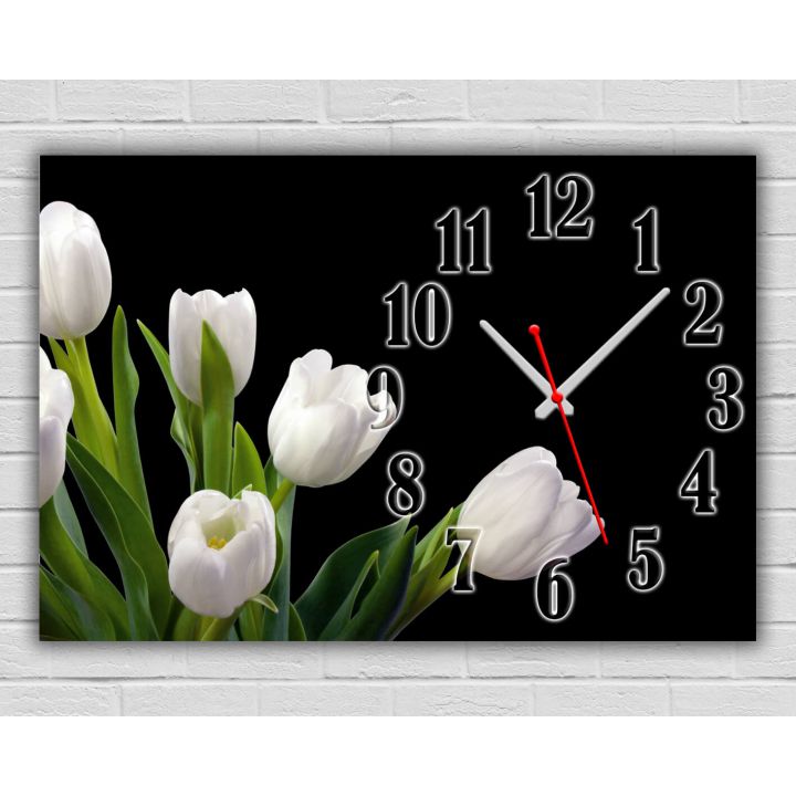 Настінний годинник Білі тюльпани, 30х45 см