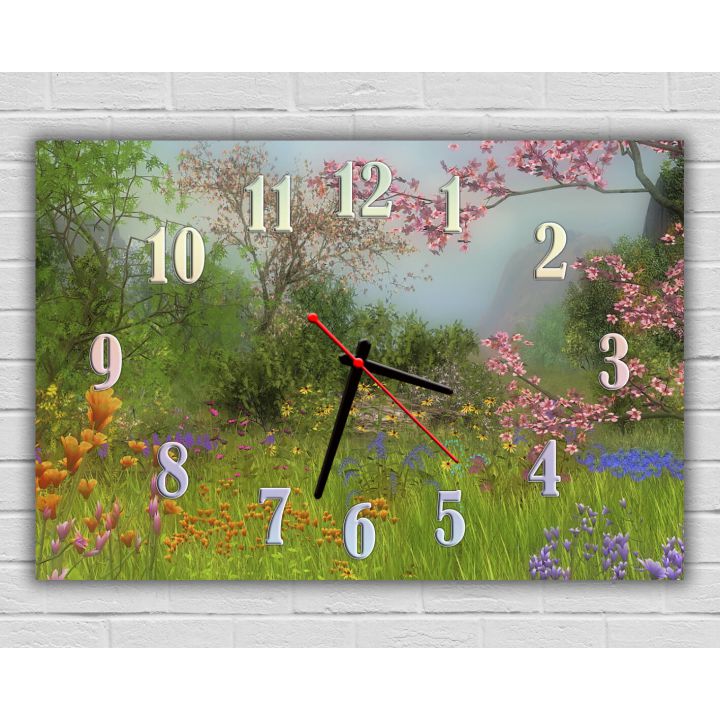 Красивые настенные часы 74115, 30х45 см, Цветочный сад