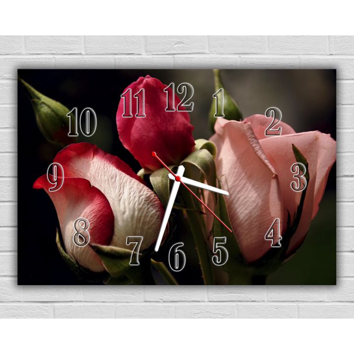 Красивые настенные часы 74135, 30х45 см, Розы