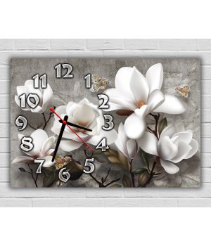 Годинник настінний для спальні Білі квіти, ніжність, 30х45 см