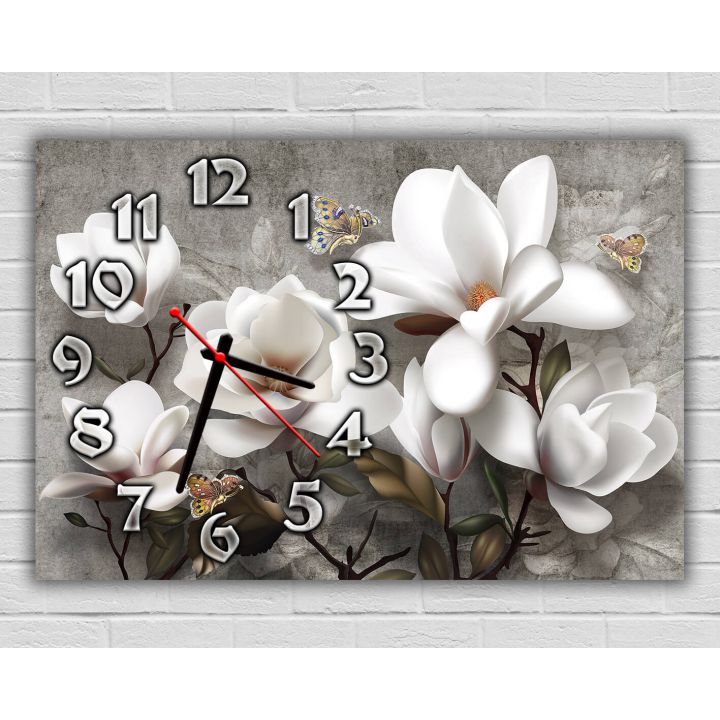 Годинник настінний для спальні Білі квіти, ніжність, 30х45 см