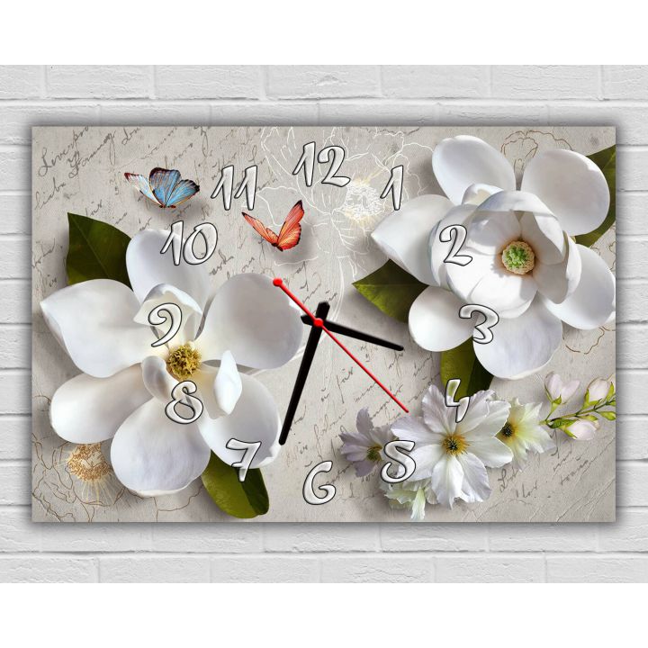 Годинник настінний для спальні Білі квіти, 30х45 см