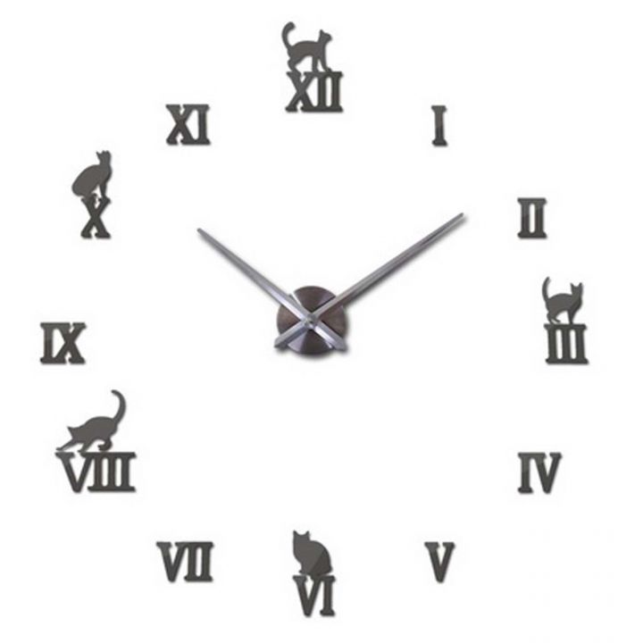 Диаметр 60-130 см, 3Д Часы на стену, Cats Кошки T4220, Темное серебро