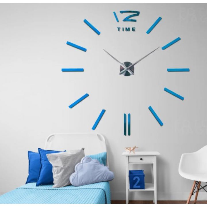 Діаметр 60-130 см, 3Д Годинник на стіну, 12 Time Блакитний