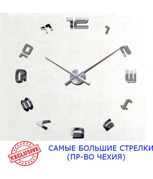 Діаметр 90х130 см, виробництво Чехія, 3Д Годинник на стіну, Арабські B-130, Срібло