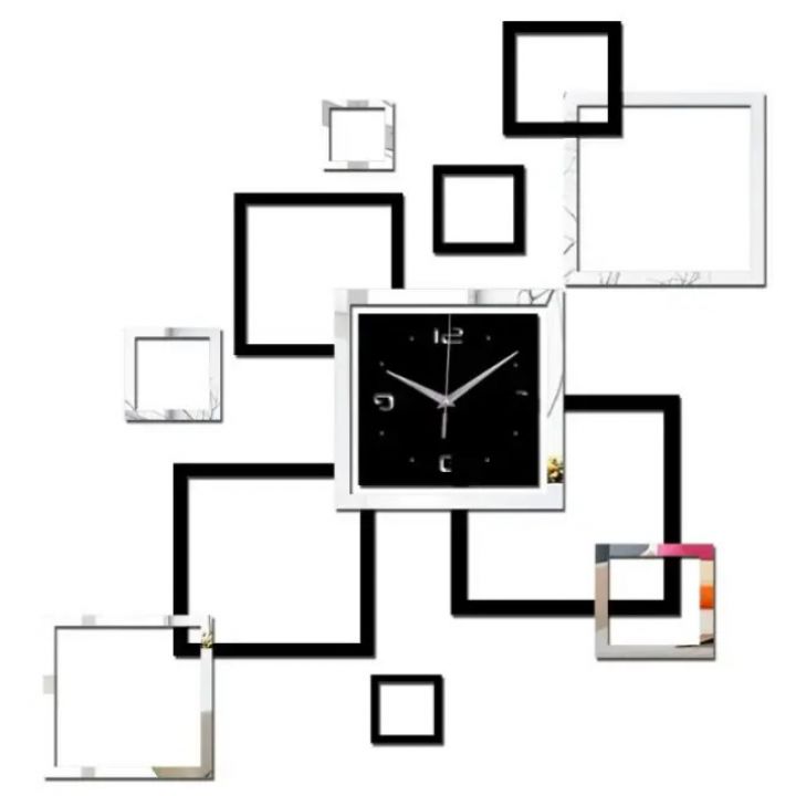 80x80 см, Quadrate Silver 3д годинник декоративний красивий
