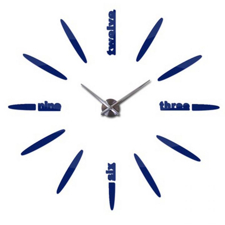 Диаметр 60-130 см, 3Д Часы на стену, 4212, Синие