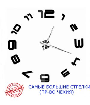 Диаметр 90-130 см, производство Чехия, 3Д Часы на стену, Арабские B-130, Черные