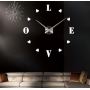 Диаметр 65-125 см, Оригинальные часы 3D, дизайнерские объемные часы на стену Love, цвет серебро