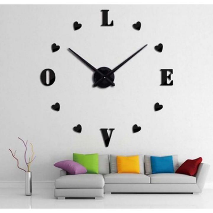Диаметр 65-125 см, Оригинальные часы 3D, дизайнерские объемные часы на стену Love, цвет черный