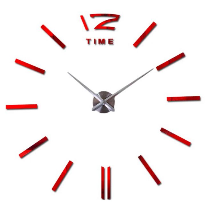 Диаметр 60-130 см, 3Д часы на стену с клеящимися цифрами 12 Time Красные