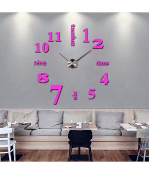 Диаметр 60-130 см, 3Д Часы на стену, Надписи, розового цвета