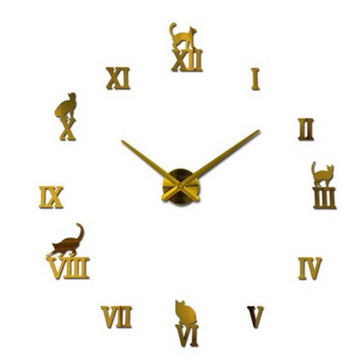 Диаметр 60-130 см, 3Д Часы на стену, Cats Кошки T4220, золотого цвета
