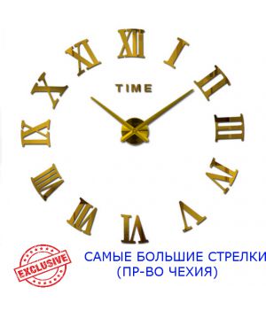 Діаметр 90х130 см, виробництво Чехія, 3Д Годинник на стіну, Римські цифри Золото