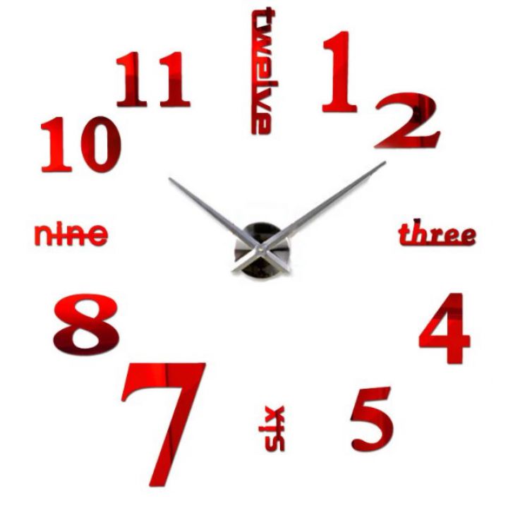 3Д часы на стену с клеящимися цифрами без корпуса с надписями, красные