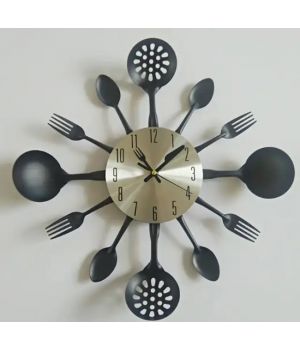 35x35 cм, Spoon-Fork Black 3д часы оригинальные декоративные