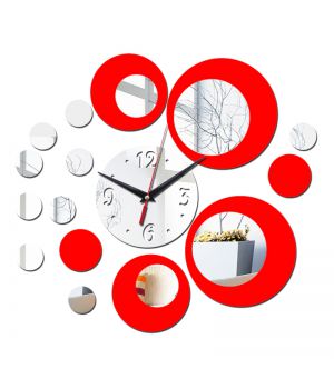 80х80 см, Часы настенные с 3D эффектом Oval, серебро с красным