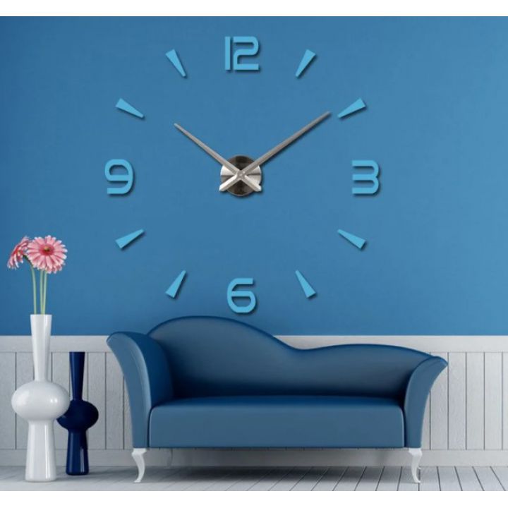 Диаметр 60-130 см, Зеркальные настенные 3D часы большого диаметра АРАБСКИЕ/ПОЛОСЫ 2018 Blue