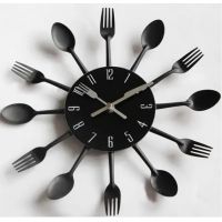 30x30 cм, Spoon-Fork Black 3д часы оригинальные декоративные