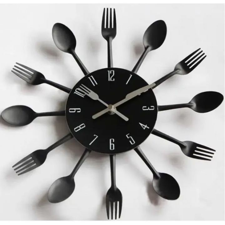 30x30 cм, Spoon-Fork Black 3д годинник декоративний красивий