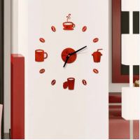 50 см, Coffee cups Red 3д часы оригинальные декоративные