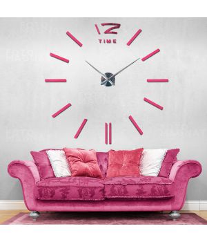 Диаметр 60-130 см, 3Д Часы на стену, 12 Time Розовые