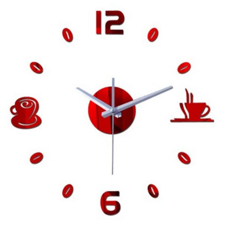 Диаметр 50 см, Оригинальные часы 3D Coffee, цвет красный