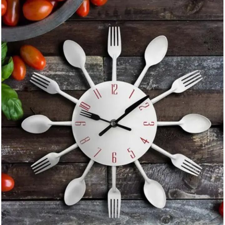30x30 cм, Spoon-Fork White 3д часы оригинальные декоративные