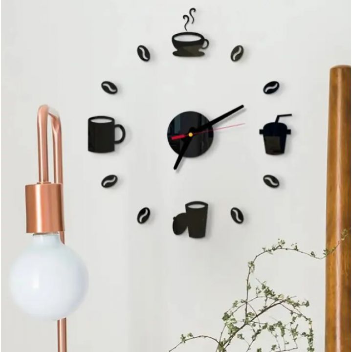 50 см, Coffee cups Black 3д часы оригинальные декоративные