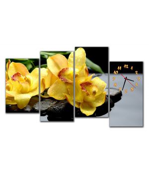 Модульные настенные часы Желтая Орхидея