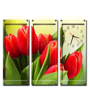 Модульний настінний годинник Червоні Тюльпани