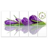 Модульные настенные часы Фиолетовые тюльпаны
