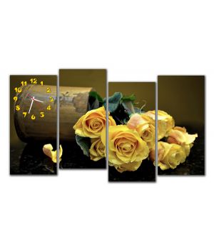 Модульные настенные часы Желтые розы