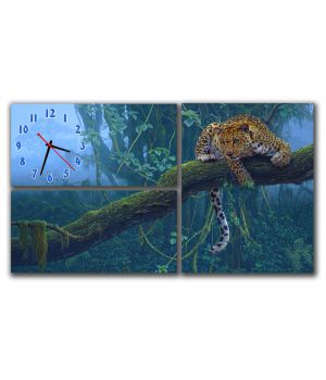 Модульные настенные часы Леопард на дереве
