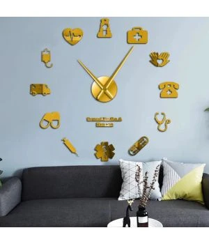 3Д Часы настенные diy clock в больницу Gold