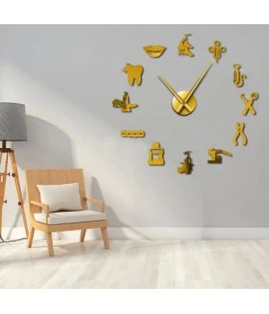 3D Годинник на стіну diy clock в лікарню, стоматологію Gold