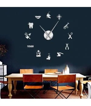 3D Годинник на стіну diy clock в лікарню, стоматологію Silver