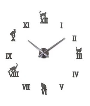 Диаметр 60-130 см, 3Д Часы на стену, Cats Кошки T4220, Темное серебро