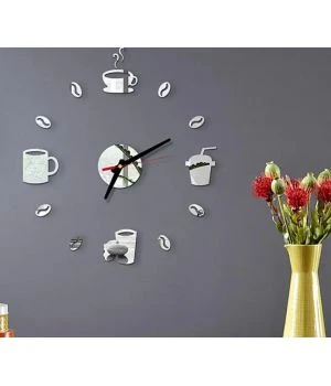 50 см, Coffee cups Silver 3д часы оригинальные декоративные